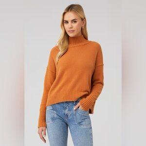 Free People Ribbed Mock Neck Sweater In Pumpkin Pie Cozy Knit Size S
